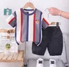 Set di abbigliamento Toddler Kids Summer Outfit Neonato Vestiti da 6 a 18 mesi Cartoon Striped Bear Pullover T-shirt e pantaloncini Bambini