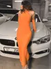 Casual Dresses 2023 Spring Y2K Ribbed Halter Split Maxi Dress with Gloves Women Elegant Sexy Party BodyCon Clubwear Outfits