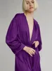 Vêtements de nuit pour femmes Hiloc violet lanterne manches Robe robe de chambre pour femmes avec ceinture peignoir femme Mini Robe Sexy Robes pour les femmes sommeil