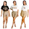 Été femmes survêtements à manches courtes col rond T-shirts Shorts costumes décontracté deux pièces ensemble tenue vêtements de sport