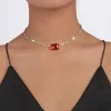 Łańcuchy proste prostokąt Crystal Pure Kolor wisiorek do ślubnego czerwonego kwadratowego naszyjnika Pełny kryształ krótki Choker Walentynki