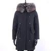 Heren down man winter parka waterdichte lange jas real bont jas mannen parkas natuurlijke wasbeer kraag capuchon beklineerd uitgekleed