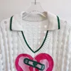 419 XL 2023 Runway Summer Brand Suéter de estilo similar Jersey de manga corta Cuello de solapa Ropa de moda de rayas blancas de alta calidad para mujer YL