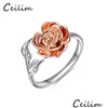 Avec Des Pierres Latérales Mode Coréenne Or Rose Couleur Réglable Sier Wrap Fleur Strass Ouvert Sterling Bague Déclaration W Dhgarden Dhhf8