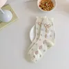 Chaussettes Femmes Kawaii Japonais Doux Et Mignon Fille Dessin Animé Ours En Tube Dentelle Kaki Blanc Femme