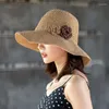 Breda brim hattar sommarflickor koreansk version vikbar strandsemester solskyddsmedel stråhatt