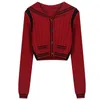 329 2023 Runway Summer Brand SAme Style Sweater Long Sleeve Cardigan Lapel Neck Red Black Fashion Clothes High Quality Womens mingmo