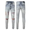 مصمم ممزق الجينز الجينز Amirr High Street Mens Slim Slim Denim Rister Biker Hole Hip Hop Jeans Men311s