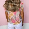 Chemise à col à manches bouffantes rose tout floral