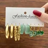 Hoopörhängen 5st/1Set Women's Retro Green Simple Heart Oil Drop Pendant Jewel Girl Girl Princess Bankettparty