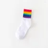 Chaussettes Femme Instime Unisex Stripes Mid Men Harajuku Colorful Funny 100 Cotton 1 Pair Kawaii Rainbow