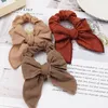 Cotton Fable Bows Elastic Hair Bands 4" Women Scrunchies Cute Bunny Ear Hair Ties Rope Hair Rubber Bands Girls Headwear