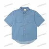 Xinxinbuy Men Designer T-shirt T-shirt 23SS Letter Patch borduurwerk denim Kort mouw katoen vrouwen blauw XS-2xl