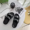 Zapatillas de moda versátiles para mujer, novedad de verano 2023, bonitos zapatos planos de uñas de sauce de Metal para exteriores para mujer, zapatos individuales para interiores 230511