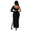 Sukienki swobodne Znaiml 2023 Elegancka Glitter Celebrity Long Women One ramię cekiny High Split Maxi Sukienka Sexy impt