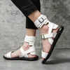 Hausschuhe Sommer Männer Gladiatoren Hohe Tops Gürtel Leder Casual Schuhe Atmungsaktive Strand Sandalen Outdoor Schwarz Weiß Plus Größe 230511