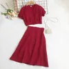 Two Piece Dress Summer Dress Sets Twomen Two Piece Short Puff Sleeve Crop Tops with Skirts Suit Solid Csaual Female Clothing Vintage Outfits 230512