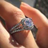 Kvinnor ringer med lysande kubik zirkonium lyxiga förlovningsring mode bröllop fest smycken
