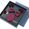 Nekbanden heren tie 8 cm stropdas set formele luxe bruiloft crav zijden boogvogel vierkante manchetknopen broche bloemen doos geschenken voor mannen 230512