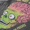 Men's T-Shirts Men Punk T-Shirt Hip Hop Funny Brain Zombie Print Distressed Punk Gothic Tee Shirts Streetwear 2023 Harajuku Casual T Shirt Top T230512