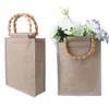 Sacs de rangement cuisine Jute sac fourre-tout femmes Shopping sac à main réutilisable avec poignée en bambou fête de mariage cadeaux organisateur 30 25 10 cm