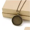 Pendant Necklaces Wholesale Bronze 55Cmadd5Cm Link Chain Necklace Alloy Base Tray Bezel Blank For Handmade 25Mm Cabochons Je Dhgarden Dh4Tv