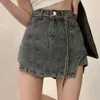 Jupes fille déchiré Shorts rétro taille haute Denim Culottes deux pièces 2023 été coréen mode jupe coton décontracté