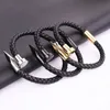 Chain High Quality Punk 316L Stainless Steel Clasp Real Genuine Leather Bracelet Men Jewelry Gift 230511