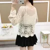 Kvinnors blusar White Lace Top for Women Spring Summer Hollow Out Crochet T Shirt Female Beach Cover Up Korean Fashion T-Shirt Knitwear