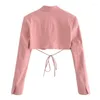 Trajes de mujer YENKYE 2023, chaqueta corta rosa desteñida con cordón a la moda para mujer, chaqueta Vintage de manga larga con gancho frontal, prendas de vestir exteriores elegantes para mujer