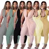 Plus grote dames kleding ontwerper jumpsuit sexy mouwloze massieve kleur rompers fitness dames melk zijden temperament kleding 6 kleuren