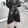 Männer Shorts Männer Sommer Streetwear Vintage Mode Hip Hop Lose Beiläufige Dunkelschwarz Leder Männliche Breite Bein Mittlere Hosen