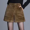 Dames shorts corduroy brede poten voor vrouwen Koreaanse retro hoge taille losse casual korte broek met knop all-match femme y8