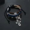 Bangle Trendy Multilayer Cross Bracelet Ethnic Style Leather Beading Wrist Chain Men Cuff Bangles Punk Couple Jewellery