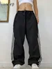 Damen-Hosen, Caprihosen, Weeeep, übergroße schwarze Jogginghosen, Streetwear, Baggy-Jogging-Caprihose im Boyfriend-Stil, Damen-Freizeithose mit Kordelzug und niedrigem Bund, Basic 230511