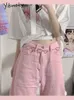 Damesjeans Yitimoky Baggy Pink Jeans Dames Kawaii Kawaii Koreaanse mode Super maat Lage taille Wide Been Denim broek Losse broek Y2K 230511