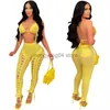 Tweedelige broek voor dames Adogirl Grommet Lace Up Sheer Mesh Tweed Piece Set Women Sexy Outfits Bra Top + Hollow Out Pencil Pants 2022 Zomerclubpak T230512