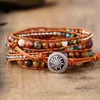 Chain Leather Wrap Bracelets Drop Women Graduated Natural Stones Silver Color Beads Multilayers Wholesale 230511