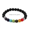 Perline New 7 Chakra Black Lava Men Bracciali Healing Nce Beads Bracciale per le donne Reiki Preghiera Pietra naturale Moda Yoga St Dhgarden Dh0X5