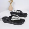 Slippers wedges bling beading flip flops women summer new pearl platform sandals fashion beach slides woman shoes studs G230512