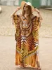 Lampart strojów kąpielowych Drukuj Pokrycie Rayon Bohemian Sukienka o wielkości Kobiety Maxi Dress Sukiet Beach Flay De Plage Sarong Tunik na plażowy pareos