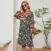 Sukienki swobodne Fall Floral Midi Sukienki z długim rękawem Kobiety 2023 Fashion Boho luźne wakacje eleganckie vintage damskie ubrania jesień