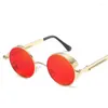 Solglasögon 2023 Round Metal Steampunk Men Women Fashion Glasses Brand Designer Retro Vintage UV400