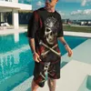 남성용 트랙복 두개골 3D 프린트 성격 옷을위한 세트 여름 티셔츠 반바지 2 조각 남성 운동복 의상 대형 짧은 슬리브