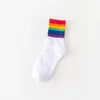Women Socks Instime Unisex Stripes Mid Men Harajuku Colorful Funny 100 Cotton 1 Pair Kawaii Rainbow