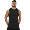 Men Summer Gyms Fitness Bodybuilding Hooded Tank Top Mens Cross Fit Clothing Loose Breathable Sleeveless Shirts Vest Fashion 2023