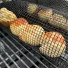 Roestvrijstalen BBQ-mand Mesh Barbecuerek Kooi Netto Rooster Rollende cilindrische grill Picknick Camping Kookgerei Keukengereedschap