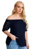 Women's Plus Size TShirt Half Sleeve Summer Elegant Blouse Women Off Shoulder Lace Patchwork Work Office Tshirt Female Big Tunic 4XL 5XL 230511