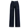 Jeans femme haute rue jambe large bleu profond femmes Streetwear Vintage pantalon surdimensionné mode décontracté pantalon droit A158