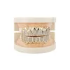 Zirconio quadrato Super Flash Gold Tooth Grillz Set HIP HOP Moda Denti da vampiro Griglie Bretelle Uomo Donna Hip Hop Discoteca Bocca Decorazione Accessori gioielli